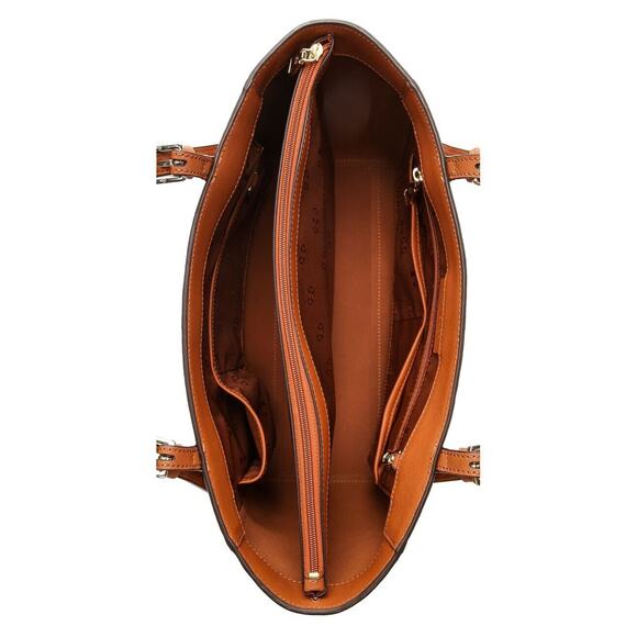 TORY BURCH York Buckle Tote Brown Saffiano Leather Carryall Shoulder Bag Classic - Picture 2 of 12